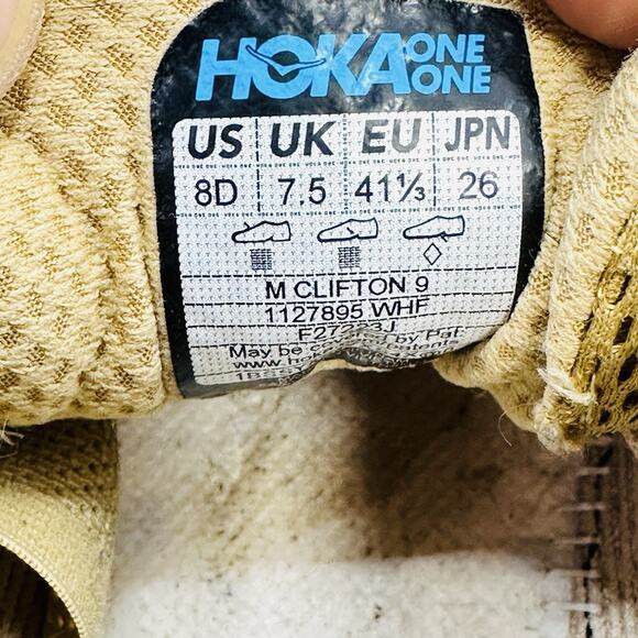 Hoka One One Mens Clifton ‘Wheat/Shifting Sand’Running Shoe | Size 8 (No Insole) main image 6